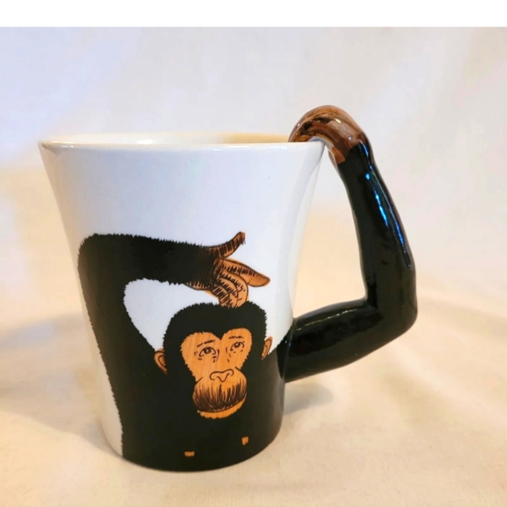 Pier 1 monkey Chimpanzee 3D Arm Handle 18oz Coffee Mug Hand Painted